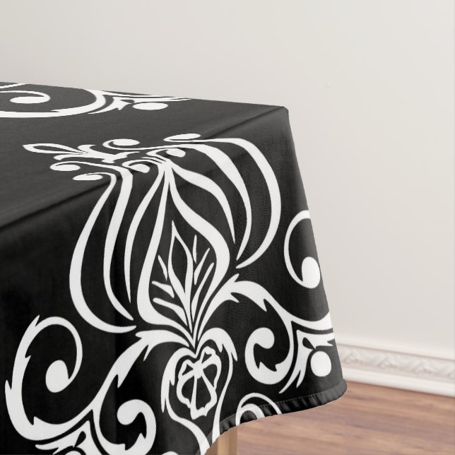 Custom Black & White Damask Pattern Tablecloth (In Situ)