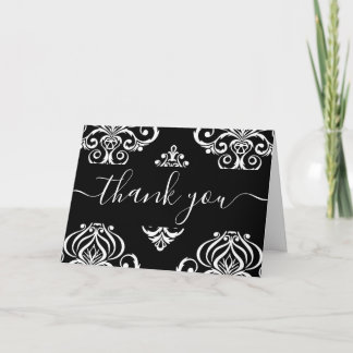 Custom Black & White Damask Thank You Card