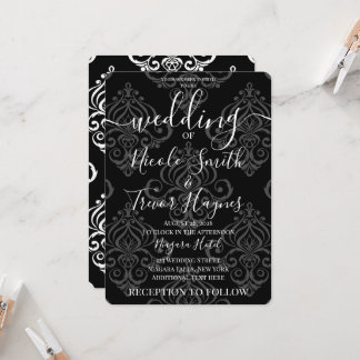 Custom Black & White Damask Wedding Invitation