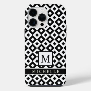 Custom Black White Diamond Dot Geometric iPhone 14 Pro Max Case