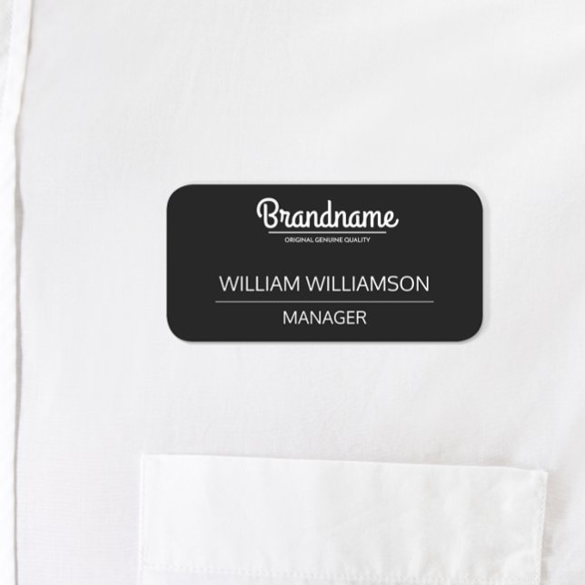 Custom Black White Employee Logo  Name Tag (Black and white logo employee name tag)
