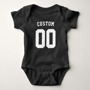 Custom Black White Football Jersey Name And Number Baby Bodysuit