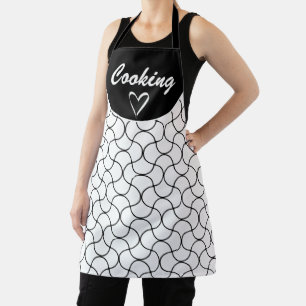 Custom Black White Geometric Circle Line Pattern Apron