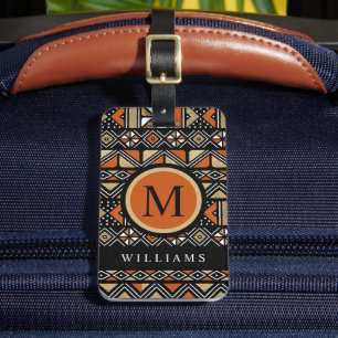 Custom Black White Gold Orange Aztec Pattern Luggage Tag