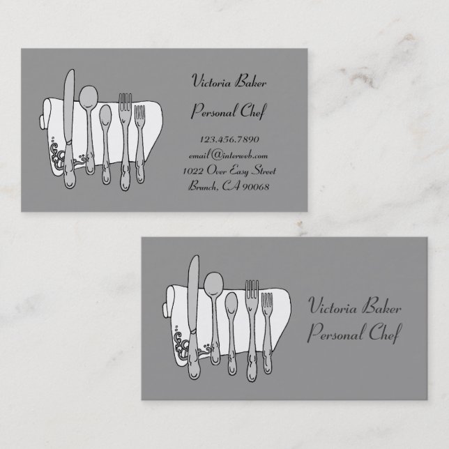 Custom Black White Grey Chef Business Card (Front/Back)