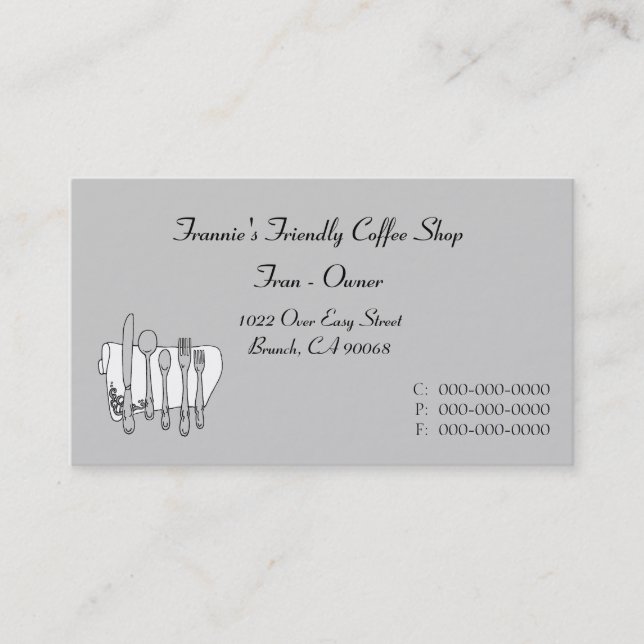 Custom Black White Grey Silverware Business Card (Front)