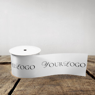 Custom Black & White Long Horizontal Logo Business Satin Ribbon