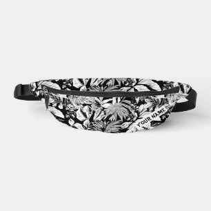 Custom Black White Modern Tropical Leaves Printed Bum Bags