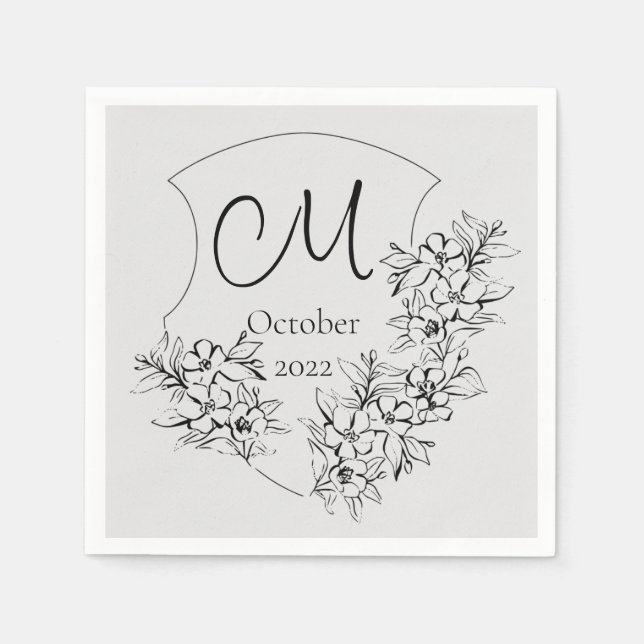 Custom Black & White Monogram Funeral Napkins (Front)