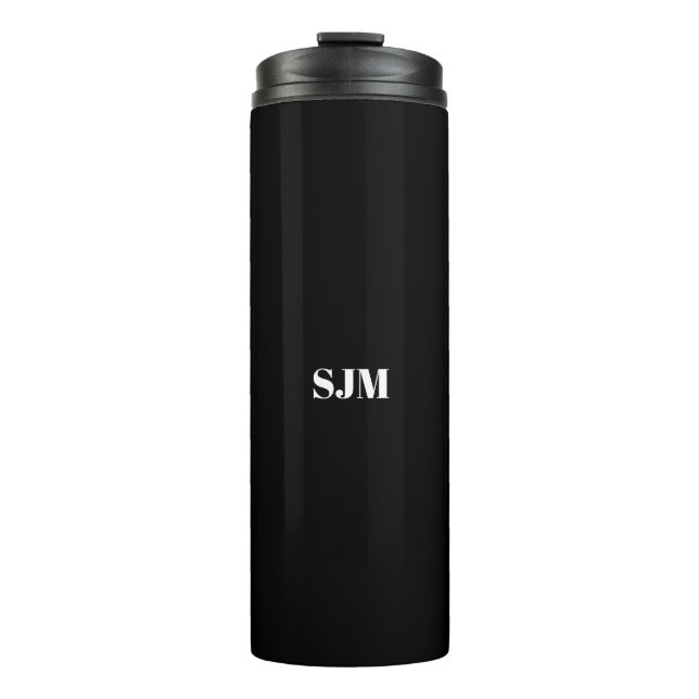 Custom black white monogram initials name thermal tumbler (Front)