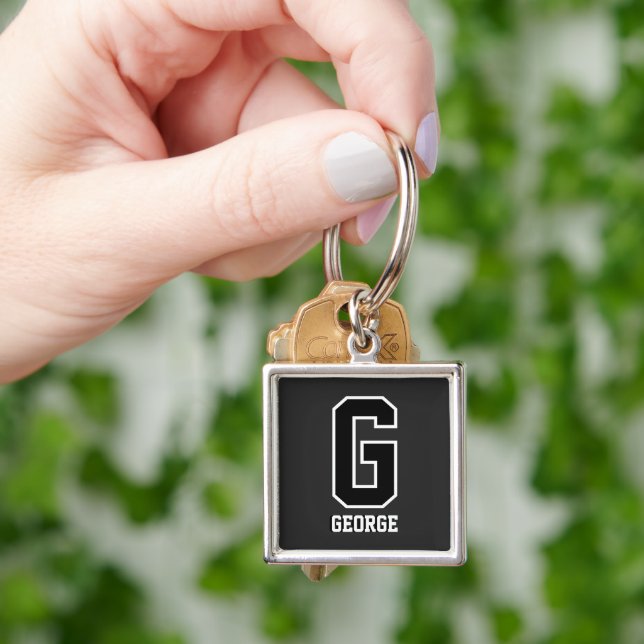 Custom Black & White Monogram – Personalized Gift Key Ring (Hand)