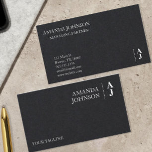 Custom Black White Monogram Professional Business Card
