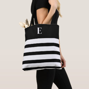 Custom Black & White Monogram Tote Bag