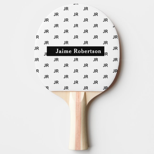 Custom Black & White Monogrammed Ping Pong Paddle (Front)