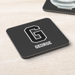 Custom Black White Personalised Monogram For Him Coaster