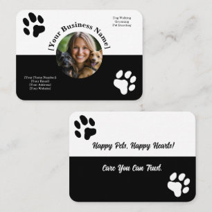 Custom Black & White Pet Care Business Card 