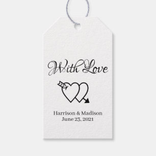 Custom black white script hearts Wedding gift Tags