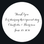 Custom black white script Wedding gift favour Classic Round Sticker<br><div class="desc">Custom black and white script Wedding gift favour Classic Round Stickers</div>