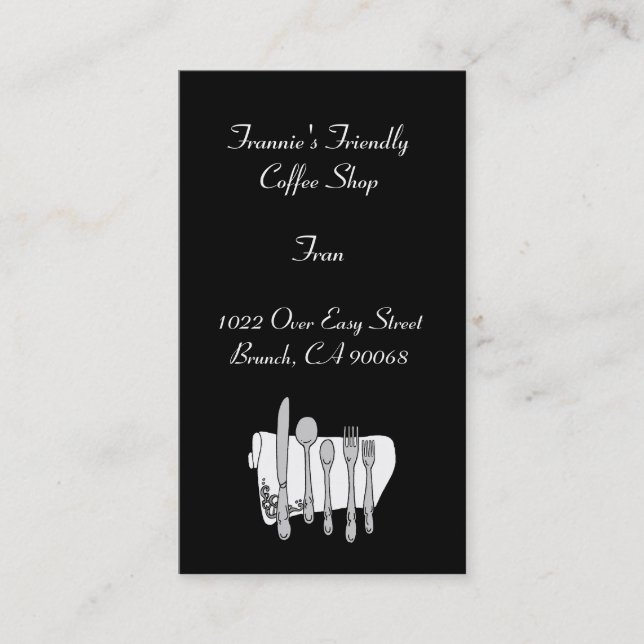 Custom Black White Silverware Business Card (Front)