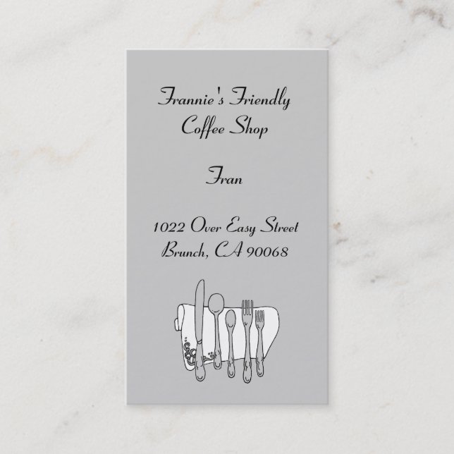 Custom Black White Silverware Business Card (Front)