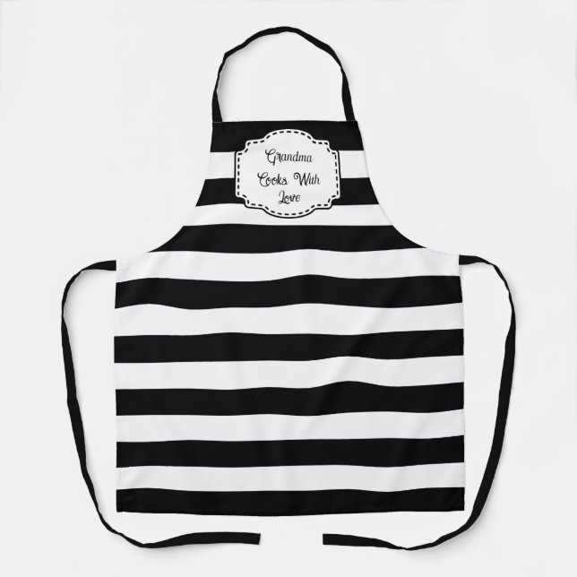Custom Black & White Stripes All-Over Print Apron (Front)