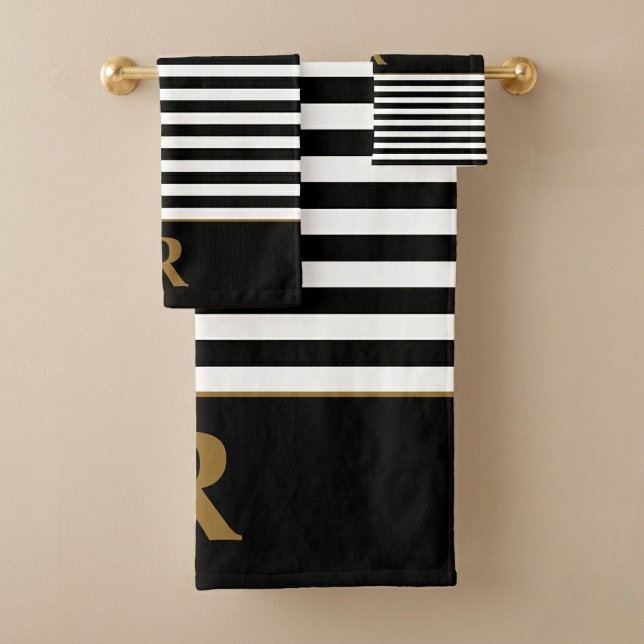 Custom Black/White Stripes Bath Towel Set (Creator Uploaded)