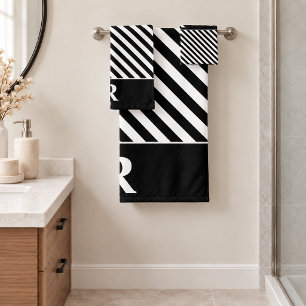 Custom Black/White Stripes Bath Towel Set