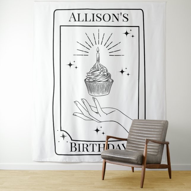 Custom Black White Tarot Card Birthday Banner Tapestry (In Situ)