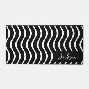 Custom Black & White Wavy Pattern Desk Mat