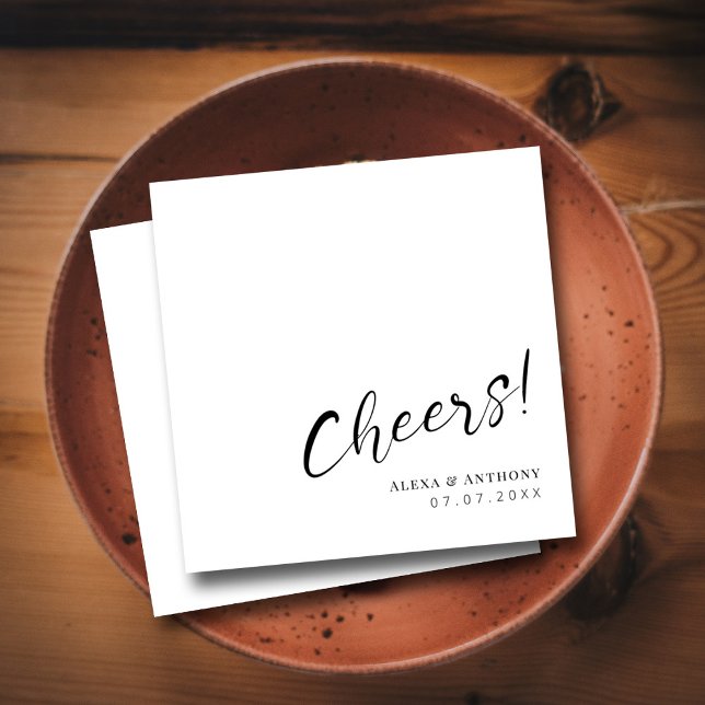 Custom Black & White Wedding Napkins - Cheers! (Cheers to Love and Happiness Modern Wedding Napkins)