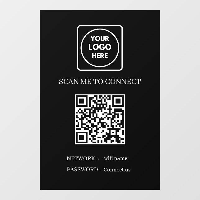 Custom Black WiFi QR | Scan to Connect Display (Sheet)