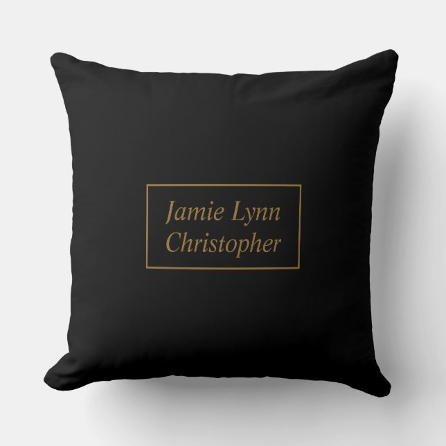 Custom Black With Gold Couples Names Cushion (Front)