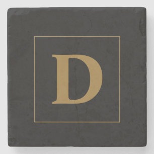 Custom Black With Gold Family Initial Stone Coaster