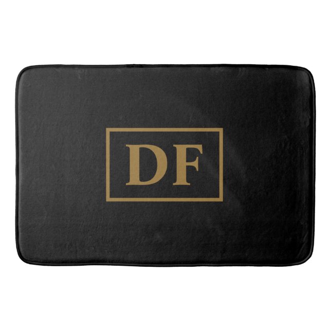 Custom Black With Gold Initials Bath Mat (Front)