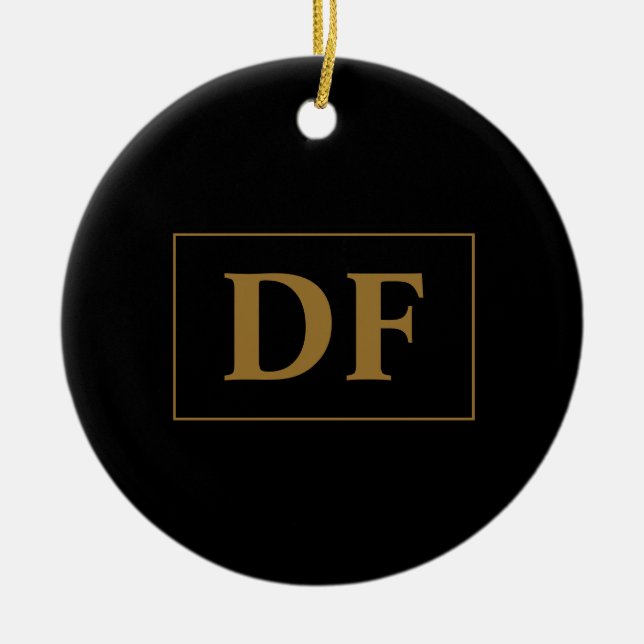 Custom Black With Gold Initials Ceramic Tree Decoration (Front)