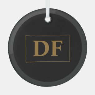 Custom Black With Gold Initials Glass Tree Decoration