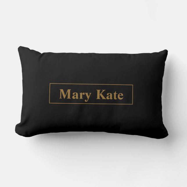 Custom Black With Gold Name Lumbar Pillow (Front)