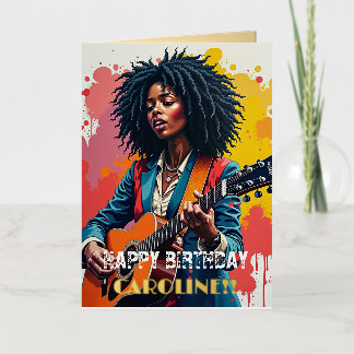 Custom Black Woman Guitarist Art Inspirational Foil Greeting Card