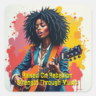 Custom Black Woman Guitarist Art Inspirational Square Sticker
