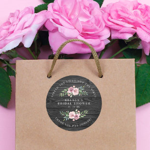 Custom Black Wood Garland Bridal Shower Sanitizer Classic Round Sticker