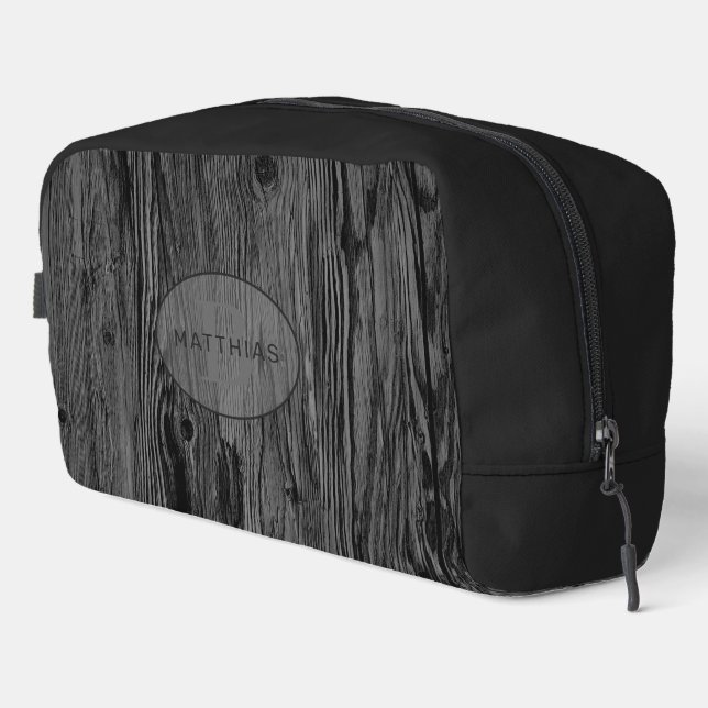 Custom Black Woodgrain Pattern Dopp Kit (Right Corner)