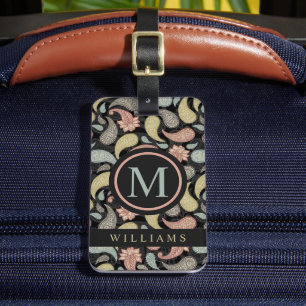 Custom Black Yellow Blue Pink Paisley Pattern Luggage Tag