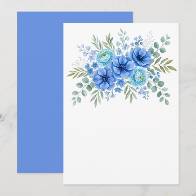 Custom Blank Blue Floral Save The Date (Front/Back)