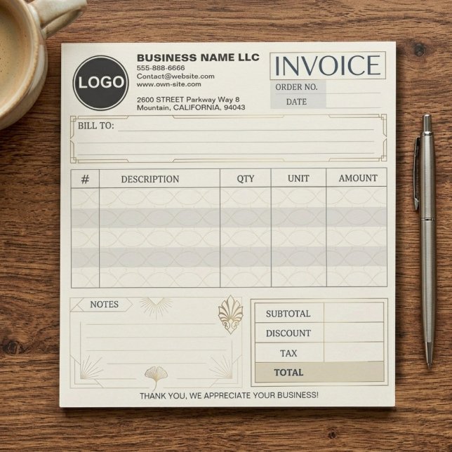 Custom Blank Business Invoice Order Bill Form Logo Notepad (modern template, elegant calligraphy custom order form, modern branded invoice notepad, custom sales)