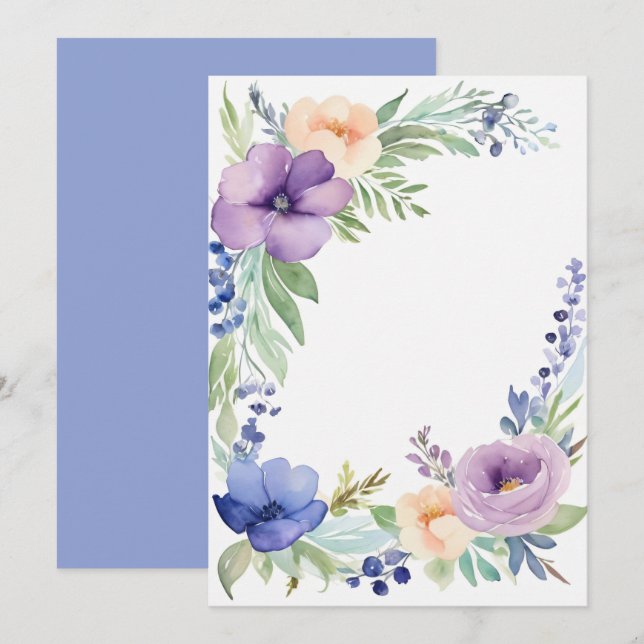 Custom Blank Purple Blue Floral Save The Date (Front/Back)