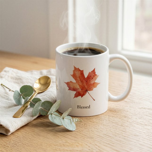 Custom Blessed Autumn Watercolor Maple Leaf Mug (Creator Uploaded)