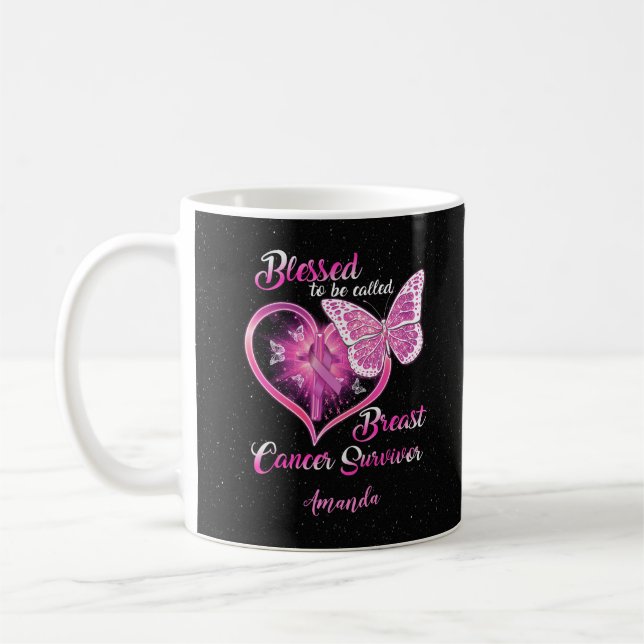 Custom Blessed to be Called Breast Cancer Survivor Coffee Mug (Left)