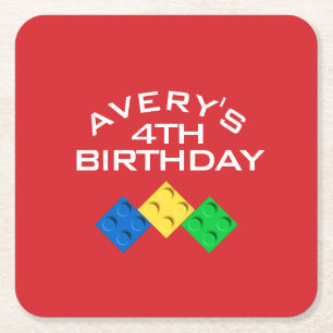 Custom BLOCK PARTY Colourful Bricks Thank You Square Paper Coaster