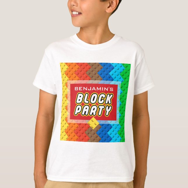 Custom BLOCK PARTY Colourful Bricks Toy Builder T-Shirt (Front)