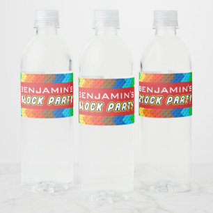 Custom BLOCK PARTY Colourful Bricks Toy Builder Water Bottle Label
